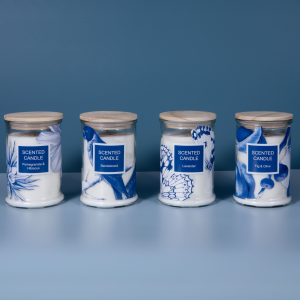 290g scented glass candle+wooden lid