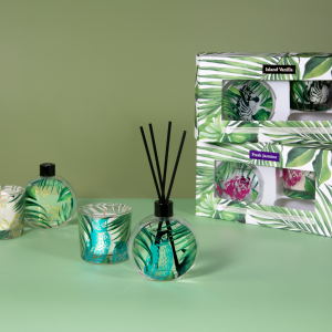 55ml diffuser in glass bottle+4pcs cotton reeds+ 60g scented glass candle in gift box